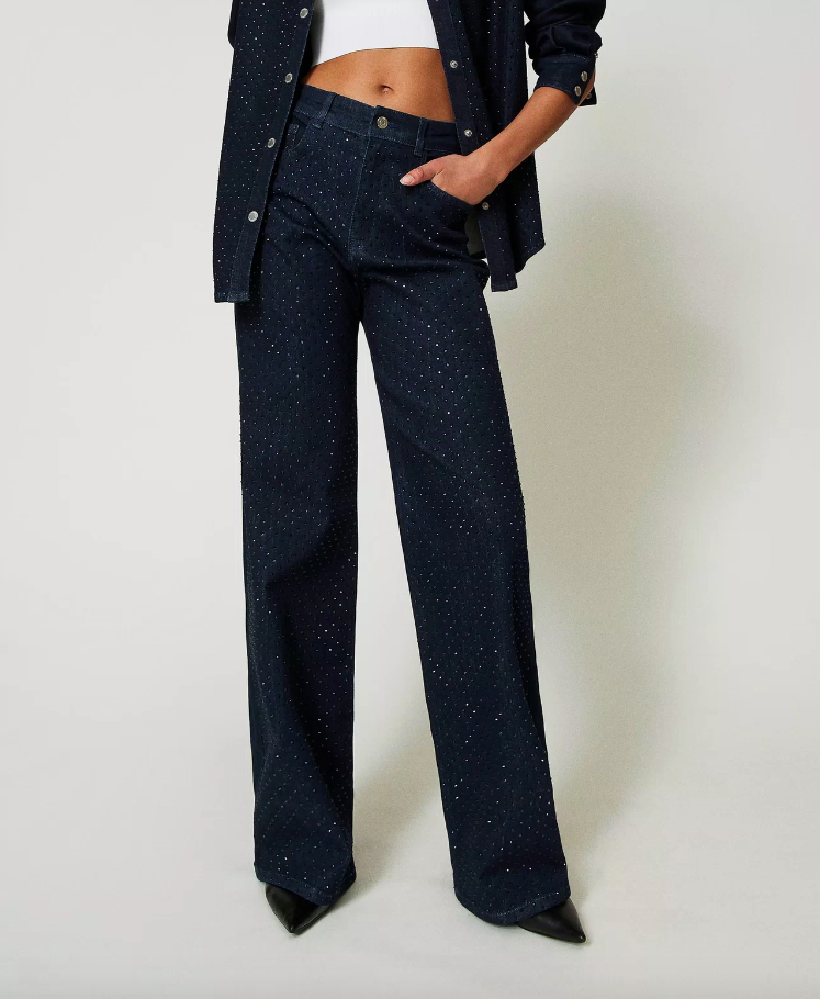 Jeans wide leg in full strass