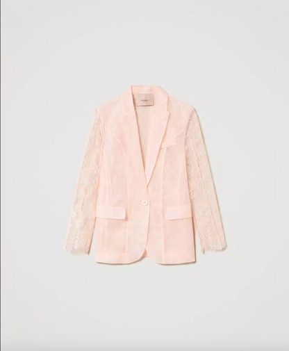 Giacca blazer in organza e pizzo